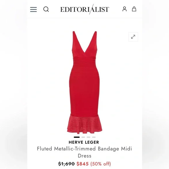 NWT $1690 Herve Leger Fluted Metallic-Trimmed Bandage Midi Dress size M - Picture 3 of 17